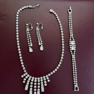 Vintage Rhinestone Necklace, Bracelet & Earring Set